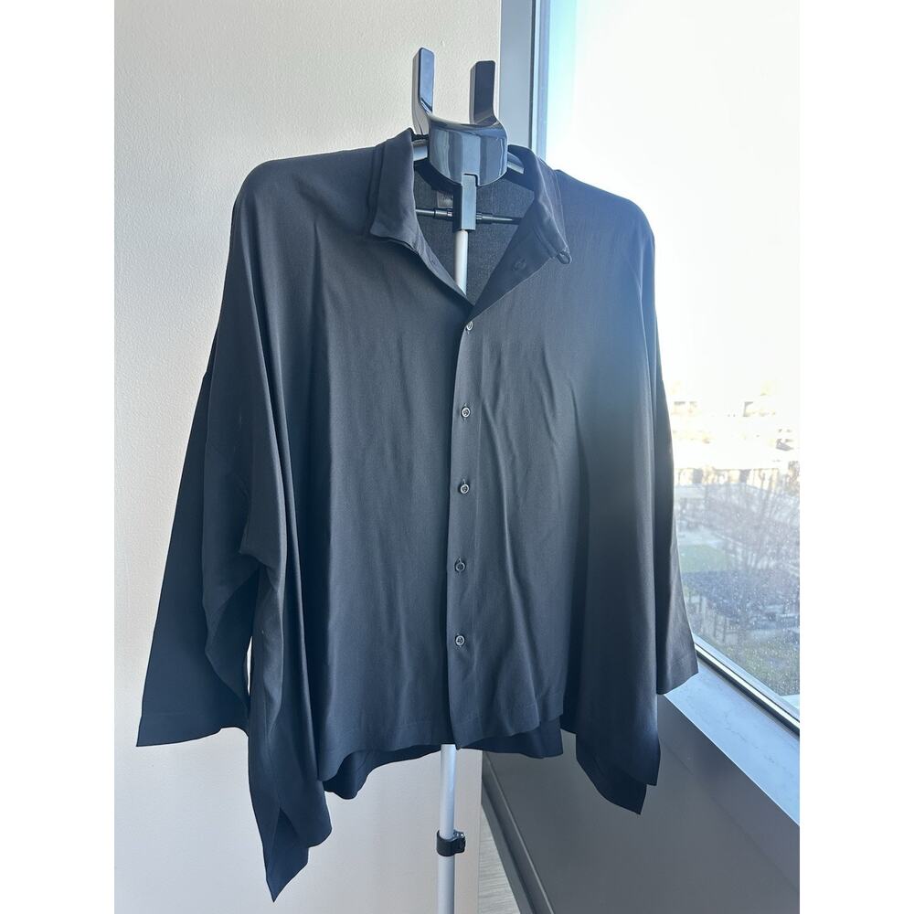 Eskandar Black Silk Collared Button Blouse Long Sleeve Women's Regular Size 1